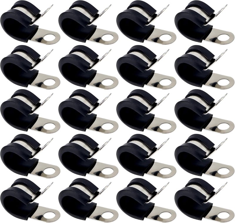 OXCANO 20Pcs 3/8" Fuel Line Tubing Mounting Clamps 304 Stainless Steel Cable Clamp, Rubber Cushioned Insulated Metal Clamp, Tube Holder Automotive Cable Wire Clamps for Tube Pipe or Wire Cord Installation - Image 1